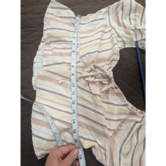 Women's pretty cropped peasant top w/neutral light stripes by Derrick Heart, XL - Picture 8 of 10